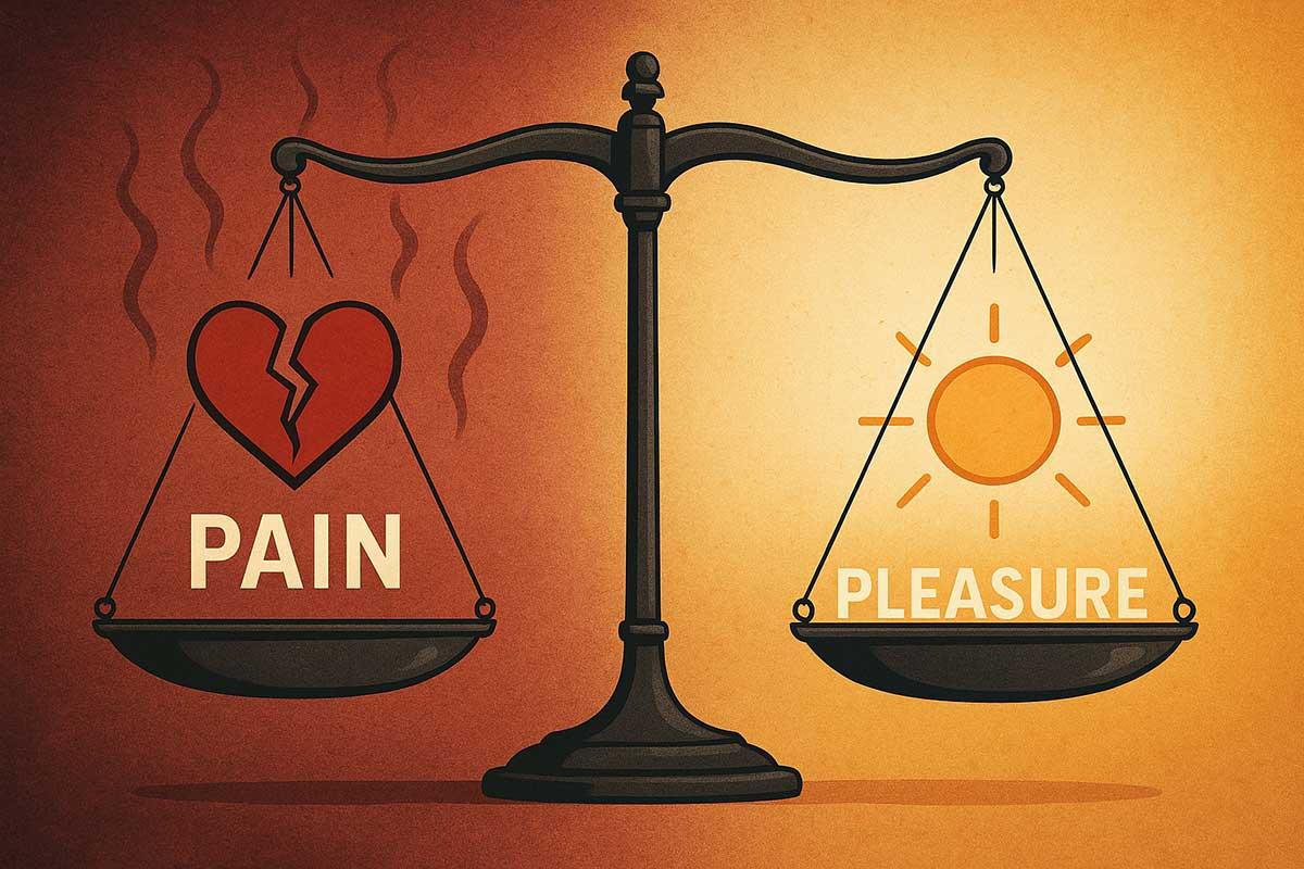 A balance scale representing the brain&#x27;s pleasure-pain system
